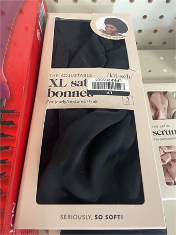 Kitsch Satin Sleep Hair Bonnet - Black: Securing Hair, Spandex Material, Suitabl
