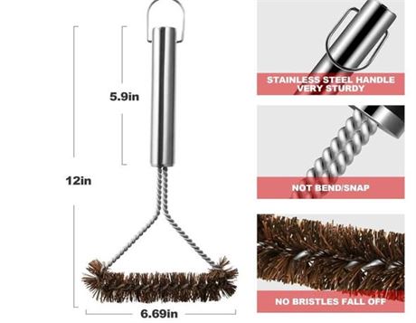 Dallean Grill Brush – Bristle Free 3-sided – 12″ Stainless Grill Grate Cleaner