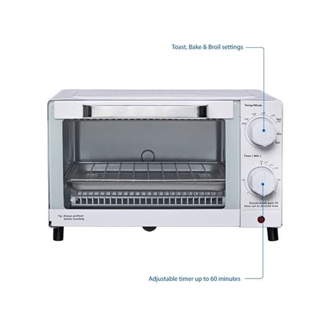 Mainstays 4 Slice Countertop Toaster Oven with 3 Settings, Includes Baking Rack